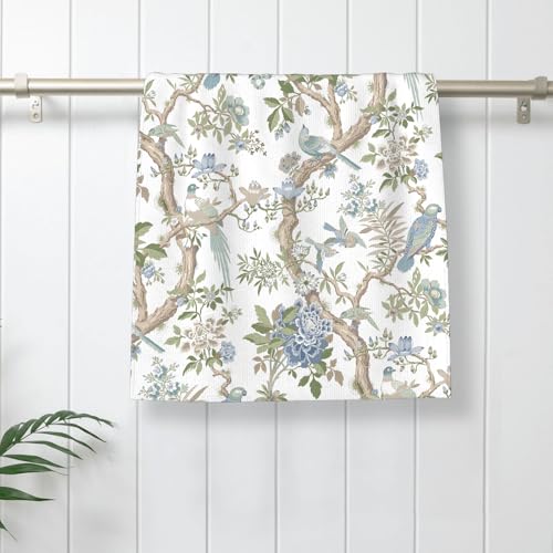 Image of Chinoiserie Floral Kitchen Towels Blue Green White Flowers Bird Spring Dish Towels, 16x24 Inch Farmhouse Summer Holiday Decoration Absorbent Hand Towels for Kitchen Drying Decor Set of 2