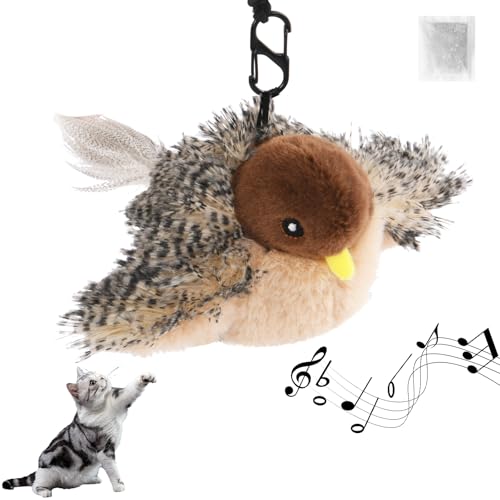Aomig Katzenspielzeug 4Pcs Spatz Elektrisches Spielzeug für Katzen Interaktives Spielzeug für Haustiere mit Katzenminze Echte Flügel und Vogelruf...
