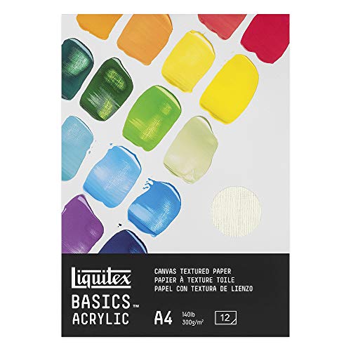 Liquitex 4602004 Basics Acrylpapier - Malblock für Acrylfarben, 12 Blatt weiß, 300 g/m² schweres Malpapier für Acrylmalerei, 100% säurefrei mit Leinwandprägung - A4
