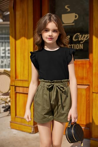Image of Arshiner Girls Shirts Ruffle Short Sleeve Summer Cute Casual Crewneck Tops Blouse Tee