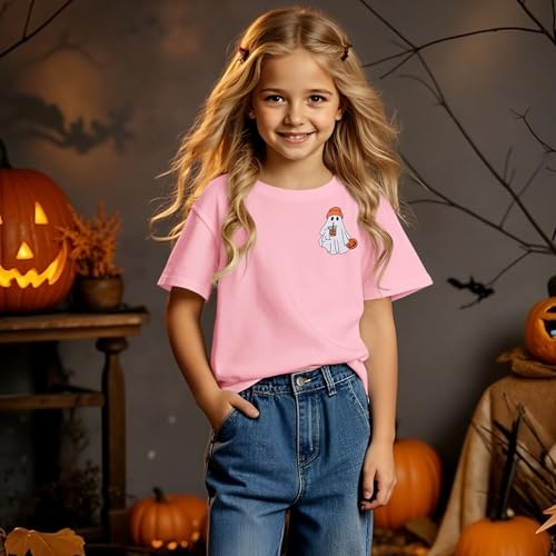Image of Ritatte Kids Halloween Shirt Girls Boys Ghost Coffee Pumpkin T-Shirt Funny Graphic Spooky Season Short Sleeve Tee Tops 7-12Y