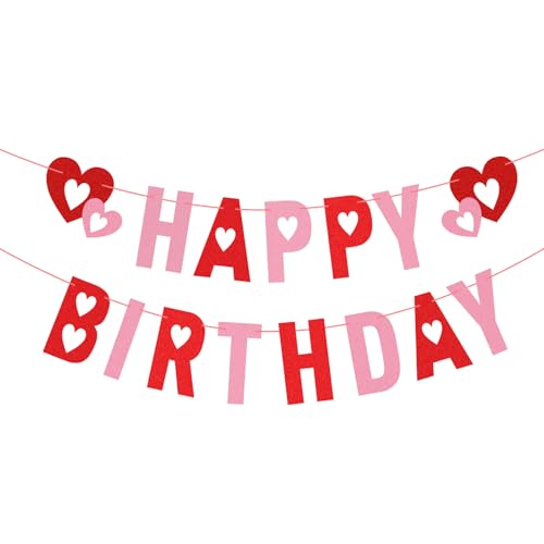 Valentines Day Decoration Birthday Banner Glitter Happy Birthday Banner Heart Decorations Birthday Hanging Banner Valentines Themed Decors Valentines Heart Garland for Home Birthday Party Supplies