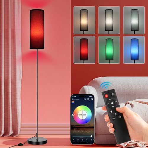 Image of FRIDEKO HOME Floor Lamp, Color Changing Ambient Lighting for Living Room Bedroom, Standing Lamp with App & Remote Control, Tall Corner Lamp for Christmas Home Decor, 9W 800LM, Foot Switch, Black Shade