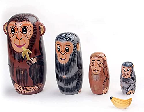 Matrioska Matrioska Set mit 5 lustigen Affen und Nistbananen Matrioska Follia Russische Puppe handmade