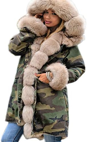 Roiii Women Military Winter Casual Outdoor Coat Hoodie Jacket Long Trench Par Amry Green XXX-Large / 16