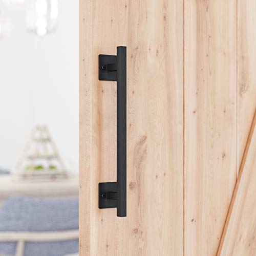 SMARTSTANDARD 12” Antique Rustic Handmade Barn Door Handle, Black Flush Square Base Handle Pull, for Gate, Garage, Sheds