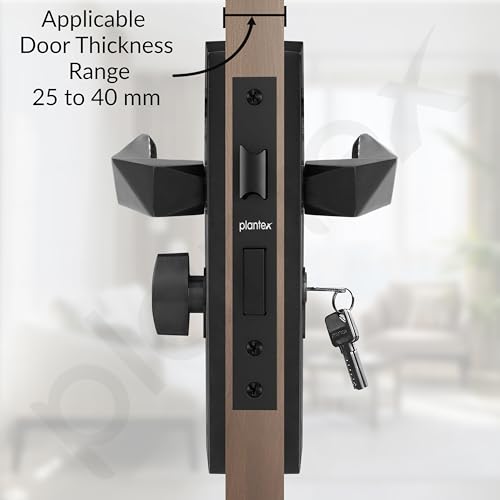 Image of Plantex Heavy-Duty Door Lock Handle Set /6-Lever Lock Mechanism with 3 Years of Warranty /Mortise Lock with 3 Keys, Brass Lock Body & Cylinder - (Z-Black)
