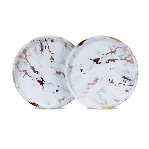 Ceramic Plant Saucer | Plant Trays for Indoors | Drip Tray | Plant Pot Saucers (5.75in + 5.75in, White and Gold)