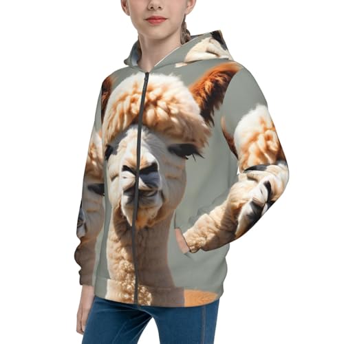 Alpaca avatar Print Girls Athletic Zip Up Hoodies