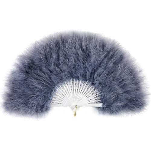 ArtiDeco Damen Fächer Marabou Feder 1920s Vintage Stil Retro Handfächer Damen Gatsby Kostüm Flapper Zubehör (Grau)