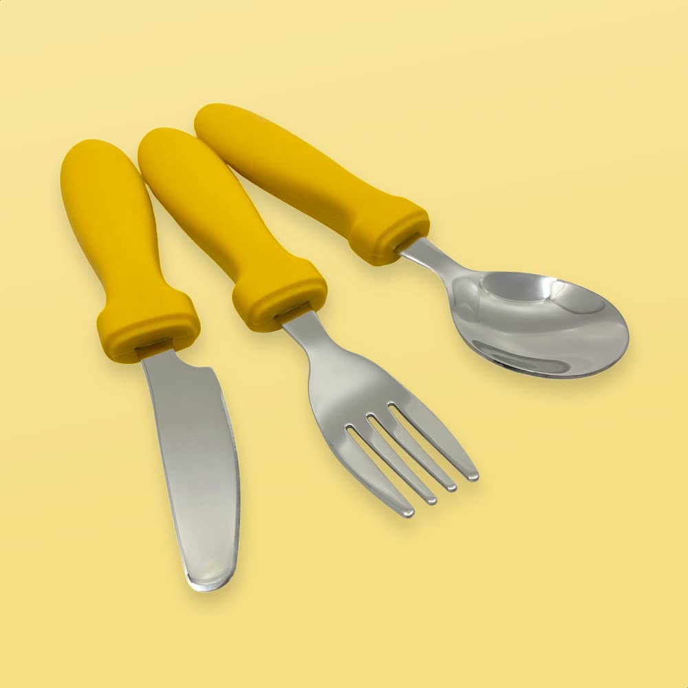 Couverts enfant en silicone 3 pièces - Jaune