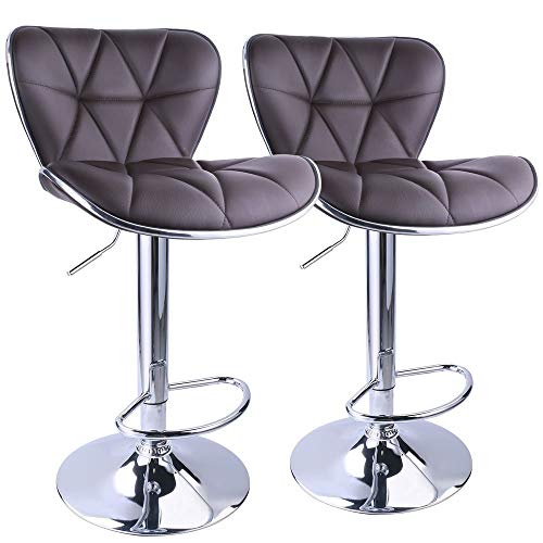 GTU FurnitureSet of 2 Shell Back Adjustable Swivel Bar Stools, PU Leather Padded with Back (Chocolate)