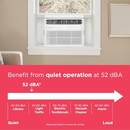 Image of Frigidaire 5,000 BTU Window Air Conditioner with Remote Control, Cools Up to 150 Sq. Ft., Quiet Operation, Eco Mode, 3 Fan Speeds, Auto Restart, White | 5, 000 Btu Cools Up to 150 Sq Ft, Controls Plus Remote, 3 Speeds, Eco and Sleep, Auto-Restart, Washable Filter