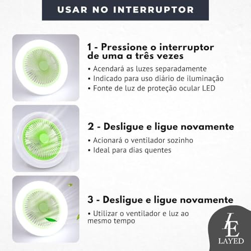 Ventilador de Teto Com Controle Remoto Lâmpada LED E27 Luz Silencioso 50w Resfriamento 8 5 Polegadas