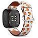 CJBROES Replacement Leather Watch Band, Compatible with Fitbit Versa 3 and Fitbit Sense of Wristband Bracelet Accessory - Orange Fruit