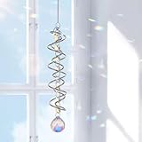 18 inch Gazing Ball Spiral Tail Wind Spinner Stabilizer, Rainbow Maker Hanger Sun Catcher with Hanging Swivel Hook for Outdoor Yard Garden Decor - Silver