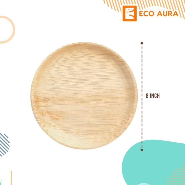 Miniatura 3 de ECO AURA Platos redondos compostables de hoja de palma natural, biodegradables, desechables, como platos de bambú, platos ecológicos, perfectos para