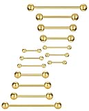 TOZBLEU 16 pcs Barra de Piercing Recta Titanio Quirúrgico para Lengua y Pezón Joyería Corporal Antialérgica Perforación Cuerpo Piercings Barra de Titanio oro
