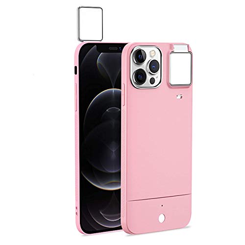 Funda con aro de luz LED para iPhone 12 Pro en color rosa para selfis y directos