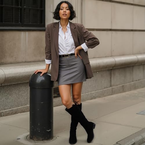 Image of Modatope Knee High Boots Women Rounded Toe Flat Retro Bais Opening Low Chunky Heel Riding Boots