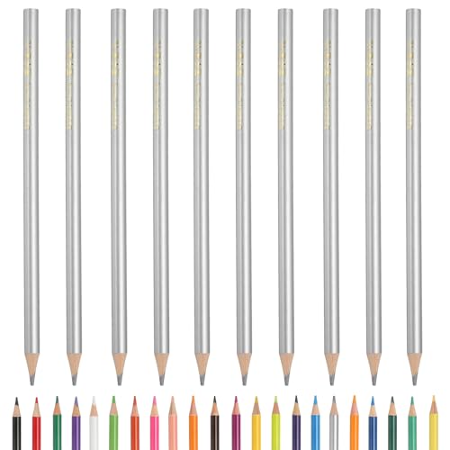 PATIKIL Matite Colorate, Matite Da Disegno Color Argento Con Mine A Base Di Olio Materiale Per Scrapbook Artistico Per Libri Da Colorare Per Adulti Artisti Principianti, 10 Pezzi