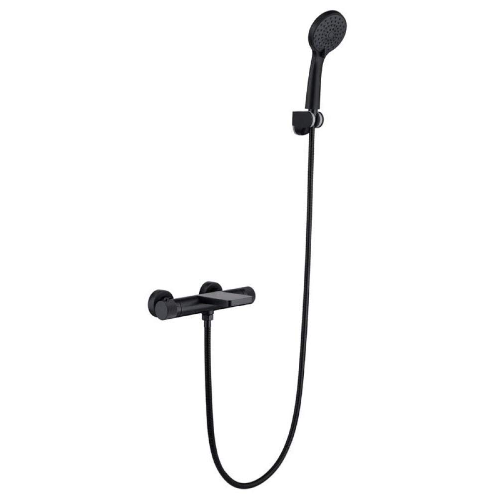 Set miscelatore termostatico per doccia con rubinetto a cascata e 3 modalità di funzionamento, colore: Nero