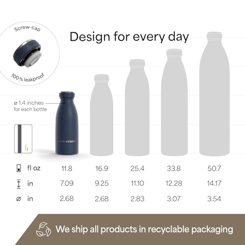Image of LARS NYSOM Stainless Steel Insulated Water Bottle 12oz 17oz 25oz 34oz 51oz | Insulated Thermo Flask for Hot and Cold Beverages | Leakproof Drinking Bottle (Midnight Blue, 11.9oz)