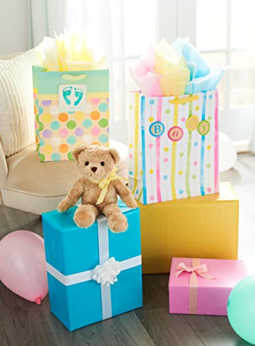 American Greetings 15.5" Extra Large Baby Shower Gift Bag With Tissue Paper, Dot And Stripe (1 Bag, 8-Sheets) #TOP4