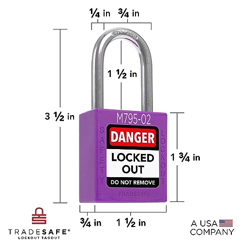 Image of TRADESAFE Lockout Tagout Locks Set with Master Keys - 10 Purple Loto Locks Keyed Different, OSHA Compliant Lock Out Tag Out Padlocks for Lockout Tagout Kit, 2 Keys Per Lock