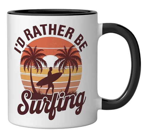 Taza de cerámica I'd Rather Be Surfing negra/blanca miniatura 2