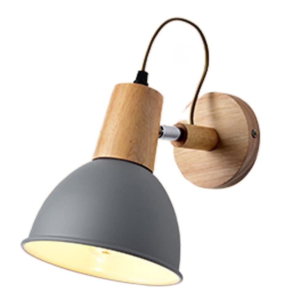 Kbuukyyxouy Natural Gray Black Wood Metal Wall Sconce, Bedroom Simplicity Creative Wall Lamp Fixture, Nightstand Reading Character Wall Lighting, For E27 Dining Room Restaurant Wall Light(Natural Gray)