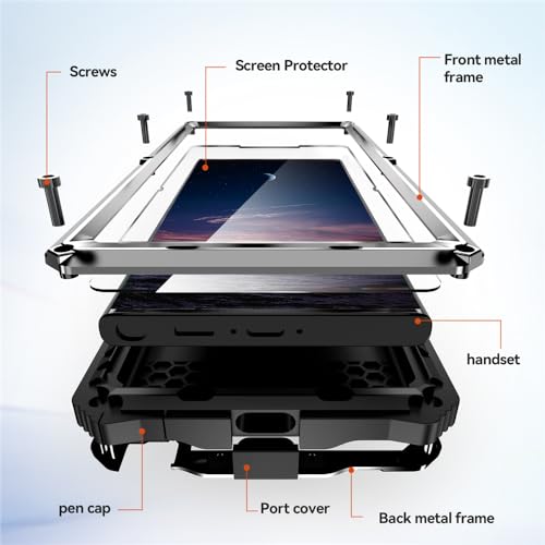 Lunivop for Samsung Galaxy S25 Ultra Case Heavy Duty Metal Phone case para Built-in Screen Lens Protection Protective dust Proof Military Grade Rugged [The Fingerprints Don't Work] Silver