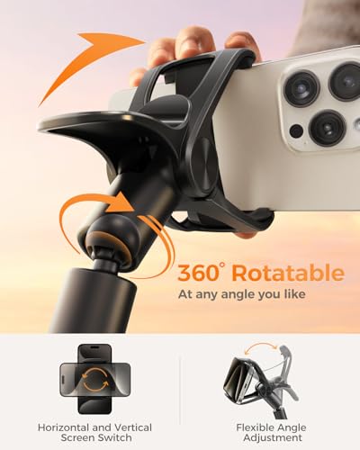 Image of SAIJI Gooseneck Phone Holder for Bed Overall Length 38.6 inch Flexible Leather Wrapped Arm Overhead Cell Phone Mount Stand with 360 Adjustable Clamp Clip, Compatible with All 4-7 inch Cellphones (Black)