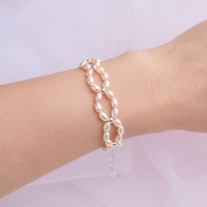 Pulsera De Plata De Ley 925 con Perlas Naturales para Mujer, Joyería Hecha A Mano con Perlas De Agua Dulce De 3-4mm