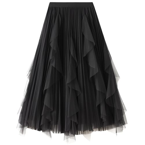 DGSHIRLDJO Jupe en Tulle Vintage Longue, élastique et élégante Jupe en Tulle superposée pour Tous Les Jours, pour Le Bal de Fin d'année