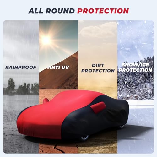 Image of KAKIT Waterproof Car Cover Custom Fit for 1968-1982 C3 Stingray, UV Resistant Fade-Proof Cover for Chevy Corvette, Indoor & Outdoor Use (Red & Black Combo)