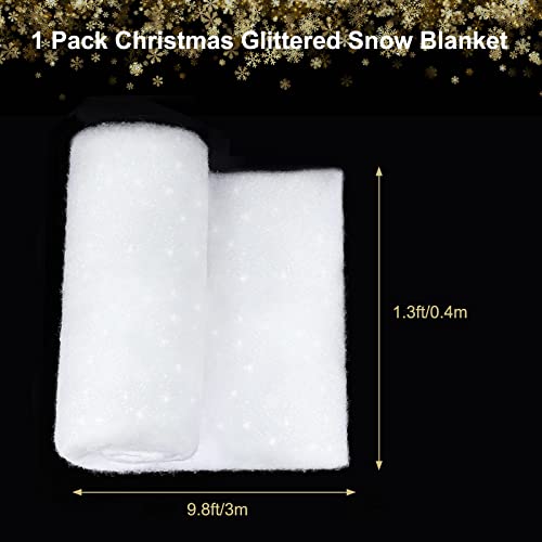 Christmas Glitter Snow Blanket, Fake Snow blanket Roll Indoor Decoration Artificial Snow Blankets Set For Winter Wonderland Christmas Village Wall Tree Xmas Backdrop Party Decor (15.74In×9.8Ft)