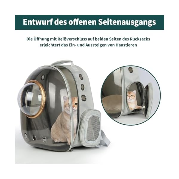 Katzenrucksack Haustier Raumkapsel, Katzen Hunde Rucksack Transparent Atmungsaktive Katzentransportbox, Haustiere Katzen Transporttasche für Wandern und Camping (grau) – Bild 6
