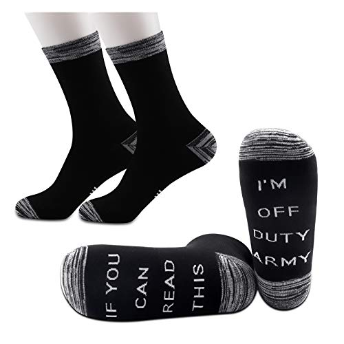 JXGZSO 2 Pairs Army Gift Army Socks Off US Army Socks Can Read This I’m Off Duty Army Socks Army Recruit Gift