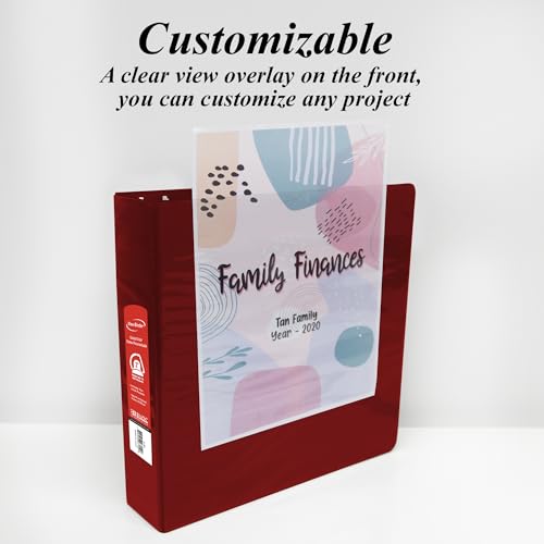 BAZIC Fichário com 3 argolas de 5 cm, organizador de anéis inclinados em D - vinho, comporta 480 fol