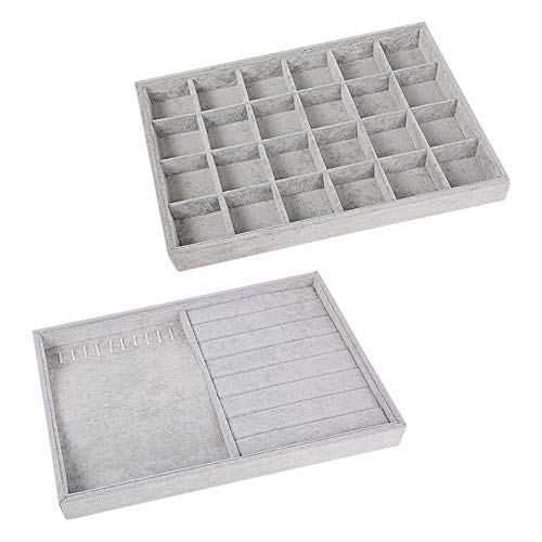 Espositore Anelli Organizzatore Gioielli In Velluto | 6 Vassoi Impilabili Beige | 21x12.5x2.5 Cm | Per Cassetto O Esposizione Vassoi Impilabili Per Gioielli