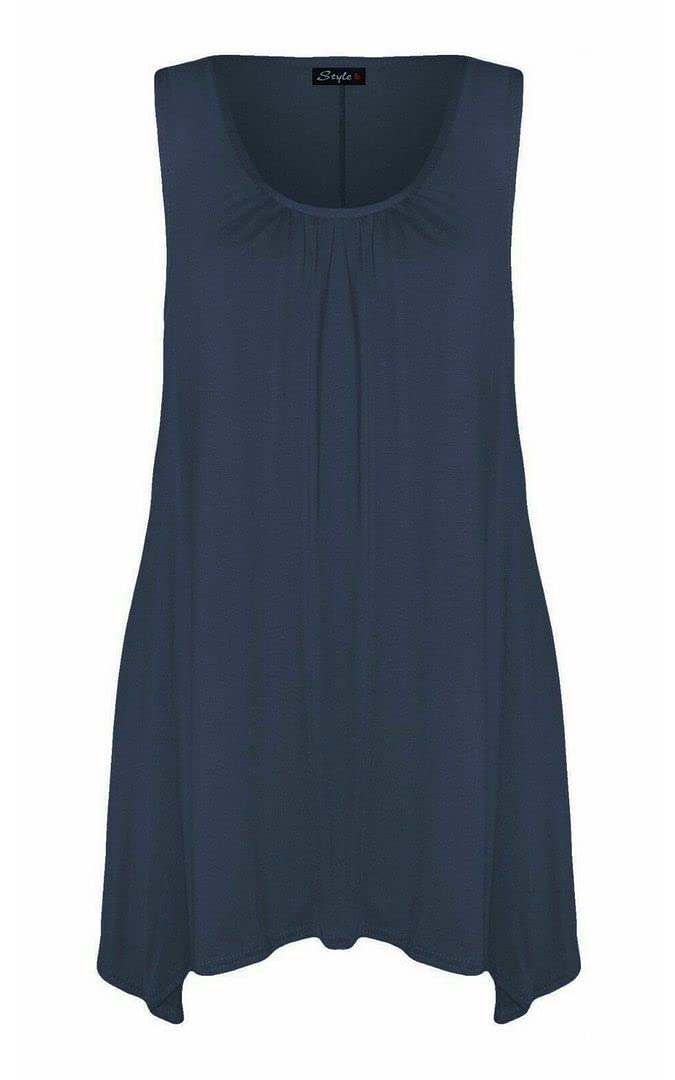 Katssi Women's Navy ’S Hanky Hem Swing Top Plain Round Scoop Neck T Shirt Top