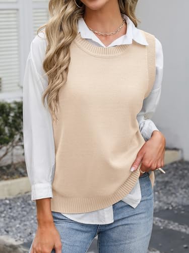 Image of ANRABESS Womens Sweater Vest Summer Sleeveless Crewneck Ribbed Knit Side Button Loose Pullover Tank Tops 2026 Fall Outfits