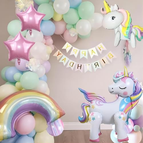 Image of 5 Pcs Self Standing Unicorn Balloons - 3D Rainbow and Star Foil Balloons for Birthday Party Decorations and Supplies (Pack of 2)