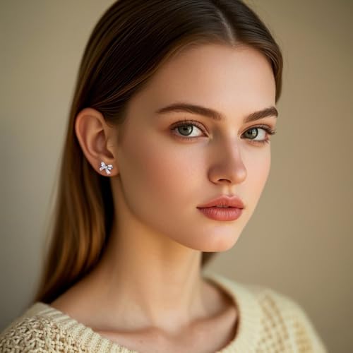 SLUYNZ Solid 925 Sterling Silver Tiny Bow Earrings Stud for Women Teens CZ Bowknot Stud Earrings2