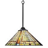 COTOSS Tiffany Pendant Light Fixtures Hanging Lamp 1 Light Mission Style Antique 12 inch Medium Stained Glass Pendant Lighting for Kitchen Island Dining Room Study