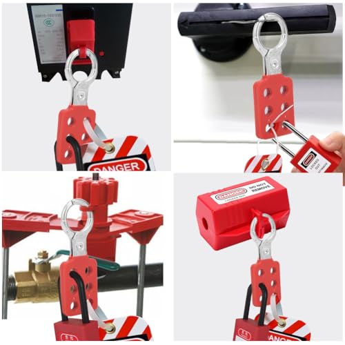 Image of Lock Out Tag Out Hasp, 10Pcs Aluminium Lockout Tagout Hasp Kit with 6 Holes Interlock for Lockout Station, Safety Hasp Lock for Padlocks