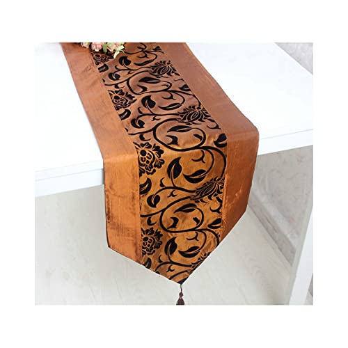 Chemin de table fleurs de Noël chic en imitation soie 33 x 195 cm avec finitions pompons raffinées