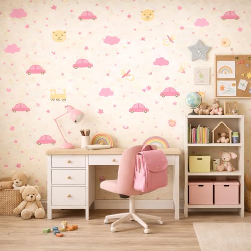 Image of Pink Baby Cartoon Theme Peel & Stick Wallpaper | Self Adhesive Nursery Wall Decor | Cute Kids Room Wallpaper 16 x 144 Inch