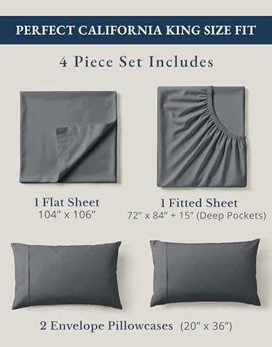 Image of LANE LINEN 100% Organic Cotton California King Sheets Set, Fully Elasticized Reinforsed Seams in Fitted Pocket, Machine Washable All Season Cal King Sheet Deep Pocket Bedding-Charcoal